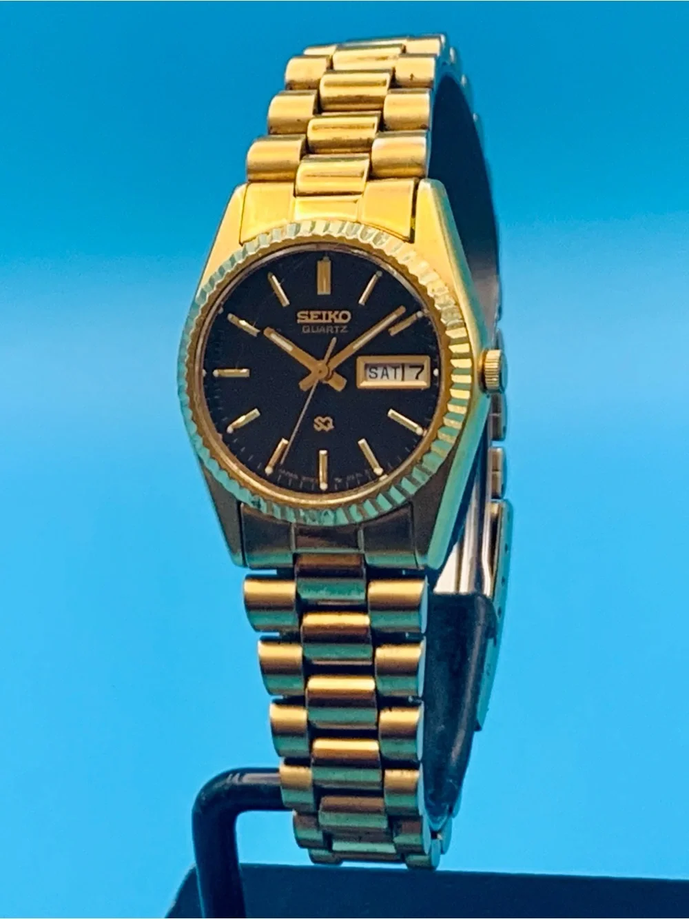 SEIKO 3Y03-0160 Women’s Vintage Watch Fluted Bezel Day/Date Working New Battery
